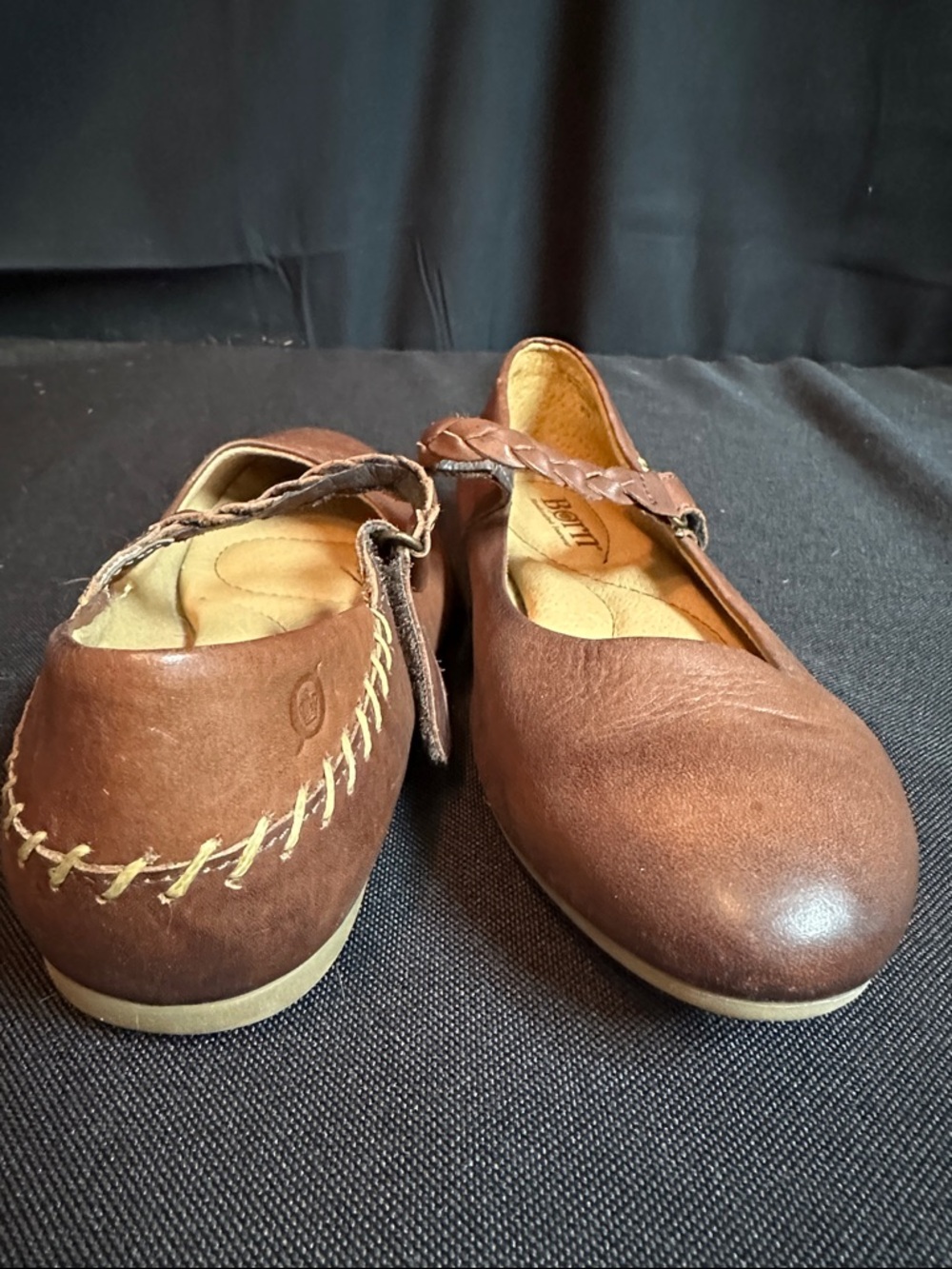 Born Brown Leather Braided Strap Mary Jane Flats - Picture 2 of 8